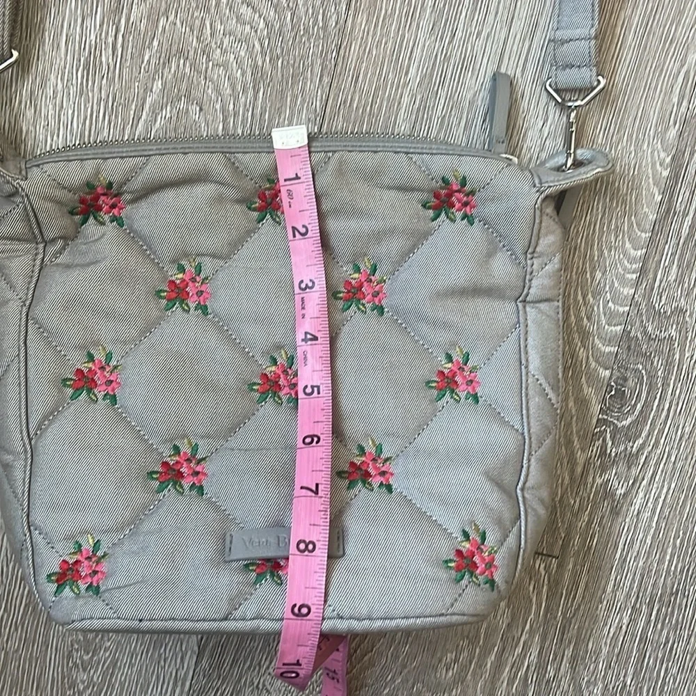 Vera Bradley Carson Hobo Bag in Denim Gray Floral Design, Red And Pink Flowers